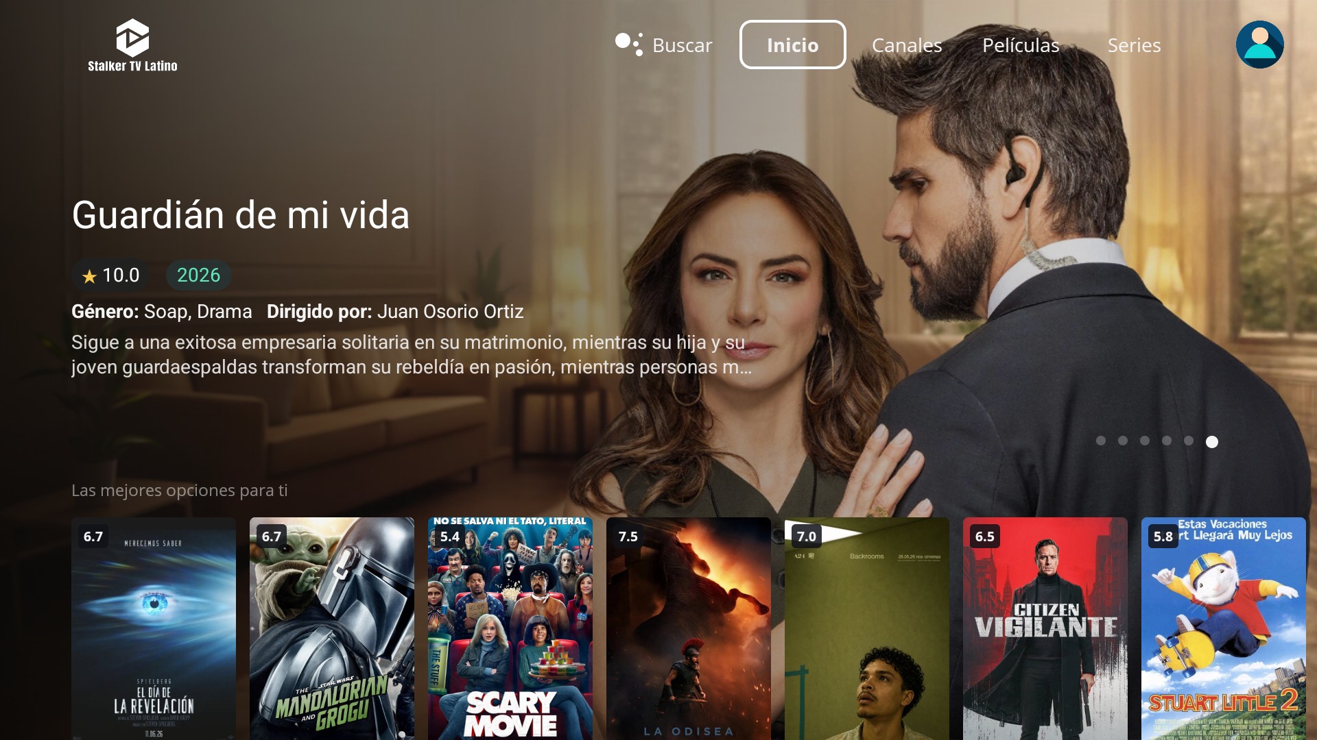 Captura real de la aplicación Stalker TV Latino para Android TV
